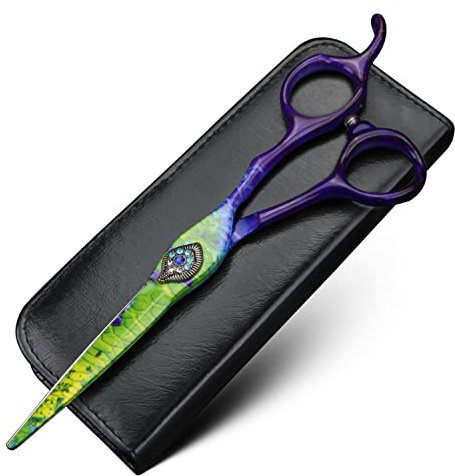 XUANFENG Ciseaux à cheveux vert paon 6 pouces en acier 9cr18 haute dureté pour barbier Ciseaux à effiler Outil de modelage de cheveux