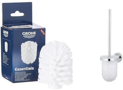 GROHE Essentials | Accessoires Ersatzbürstenkopf | weiß | 40791001 & Essentials - Toilettenbürstengarnitur (Wandmontage, pflegeleicht, langlebig), rund, Chrom, 40374001