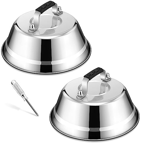 HaWare Campana para hamburguesa, 2 unidades, acero inoxidable, con mango de goma, para barbacoa, carne, queso, teppanyaki, exterior e interior, apto para lavavajillas, 16,8 x 6 cm