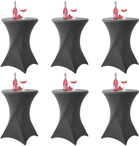 6er-Set Grau Stretch Stehtisch Husse für Bistrotisch Ø80-85 cm Spandex Stretch Tischdecke, Verstärkung im Fußbereich, Für Hochzeit Geburtstagsfeier Bankett Stehtische Bistrotische(80×110cm,Dunkelgrau)