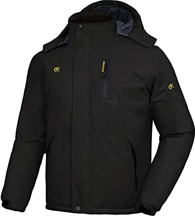 geeksport Winterjacke Herren Warm Parka Winter Wasserabweisend Gefüttert Berg-Skijacke Abnehmbarer Kapuze Snowboardjacke Winddicht Outdoorjacke Schwarz M