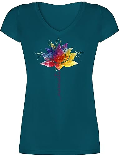 Shirtracer - T-Shirt Damen V Ausschnitt - Namaste Lotusblüte Yoga Mandala Spirit Wellness Meditation