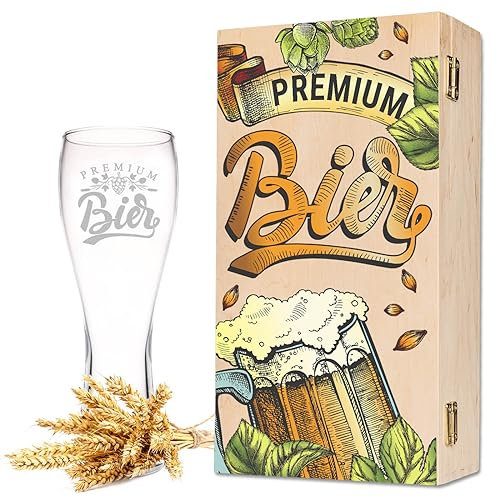 Leonardo Weizenglas mit Gravur - Premium Bier - Geschenke für Papa zum Vatertag - inkl. Holzkiste - Geschenk für Bierkenner - Geschenkidee für Ihn Männer zum Geburtstag - 500 ml