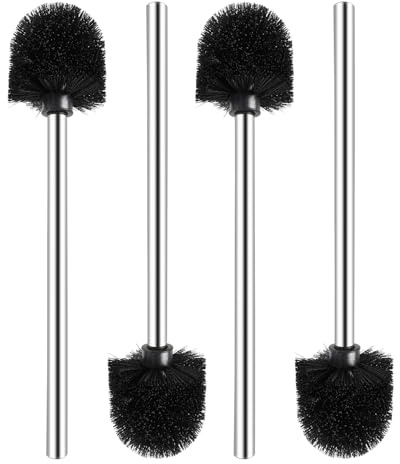 4 Stück Klobürste Schwarz, Toilettenbürste aus Edelstahlstiel, Tiefenreinigung Badezimmer WC Bürste Klobürsten Ersatz-Bürste mit 8 cm Durchmesser