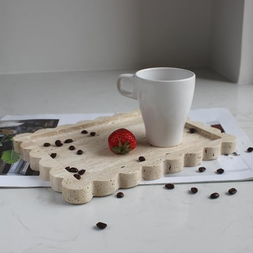 Nawgnail Natürliches luxuriöses Travertin-Tablett, gewellt, 27,4 x 20,3 cm, Beige, rechteckig, Schminktisch für Badezimmer, Küche, Theke, dekoratives Tablett für Kommode, Heimdekoration