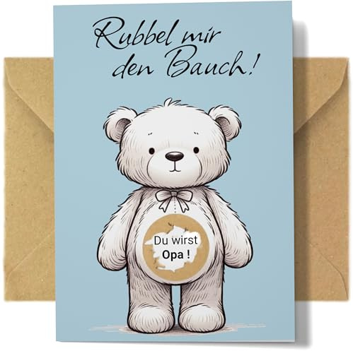 Du wirst Opa - Rubbelkarte zum Schwangerschaft Verkünden | Set mit Kraftpapier Umschlag, fertig mit goldenem Kratzfilm für Baby Ankündigung
