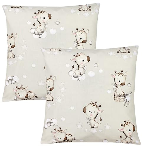 TupTam Kinder Kissenbezug Dekorativ Gemustert mit Hotelverschluss 2er Set, Farbe: Giraffe Beige Punkte, Größe: 80 x 80 cm