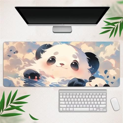 Mauspad XXL Süßer Panda Mauspad Gaming 900x400x2mm Große Tastaturmatte Waschbares mit Rutschfester Basis für Zuhause und Büro