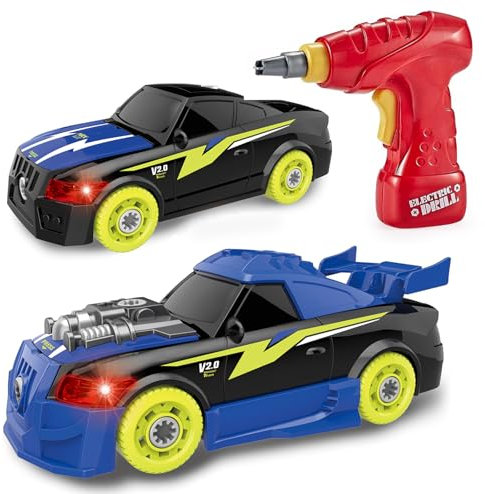 Auto Spielzeug,Kinder Rennbahn Spielzeug,Kinderspielzeug,2 In 1 Fahrzeug Zum Zusammenbauen Mit Bohrmaschine,Licht,Sound,Spielzeug Bauset,Modellauto Zum Selber Bauen,Rennwagen,FüR Kinder Ab 5 Jahren