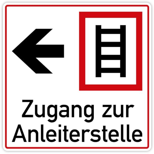 Aufkleber Hinweis „Zugang zur Anleiterstelle links/rechts“ Feuerwehr Folie gemäß DIN 4066 | Made in Germany, Farbe: Zugang zur Anleiterstelle | Pfeil Links, Größe: 30 x 30 cm