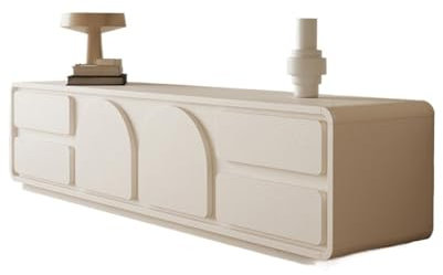 Xumh2024-3 TV Schrank Board Sideboard TV-Schrank mit großem Fassungsvermögen, weißer TV-Schrank, Schlichter, moderner, bodenstehender TV-Schrank for das Wohnzimmer, abgerundete Ecken TV-Schrank