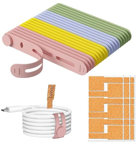 Ladekabel-Organizer, Silikon-Kabelbinder, Mehrzweck-Kabelbinder mit Etiketten, 20 Kabelbinder und 18 mehrfarbige Kabeletiketten, Schreibtisch-Kabelbinder für die Elektronik