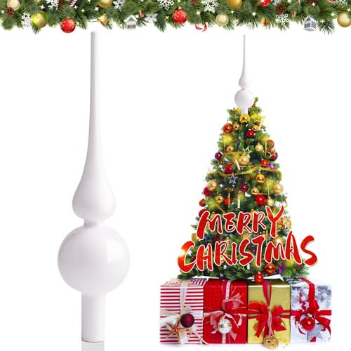 JOYUE Weihnachtsbaumspitze Glas Matt Christbaumspitze Weiß 26 cm Christbaumschmuck Spitze, Weihnachtsdeko Baumspitze Weiß Christmas Tree Topper, Weihnachtsbaum Stern Spitze (Porzellan Weiß)