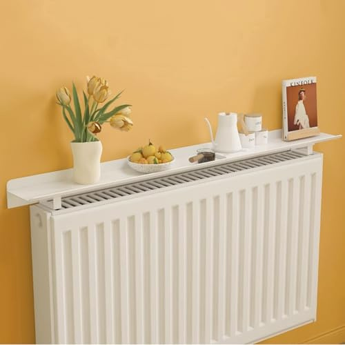 Heizungsregal Ohne Bohren mit Halterungen, Heizkörperverkleidung Weiß, Heizkörper Regal aus Aluminiumlegierung für Schutz der Wände, Tragkraft 30kg,W 15cm/6in; L 100cm /39.7in