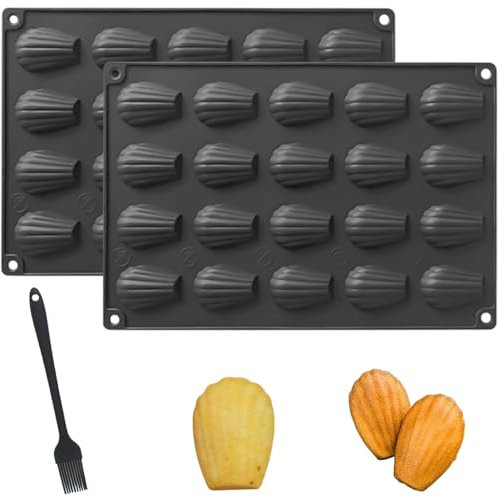 YXHZVON 2 Pezzi Stampo Madeleine, 20 Fori Forme per Madeleine Antiaderente, Stampi per Madeleines in Silicone per Torta Cioccolato Gelatina, Cioccolato per Fai da Te