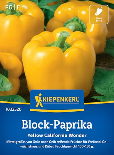 Kiepenkerl Block-Paprikasamen Yellow California Wonder 1032520, Gemüsesaat | Mittelgroße Sorte, von grün nach gelb reifend, Wuchshöhe 80-100 cm, aromatisch, für Hochbeet, Freiland & Gewächshaus