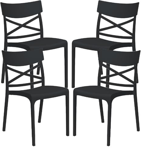 GARDENIA Sedie Croix, Polipropilene, Nero, 4