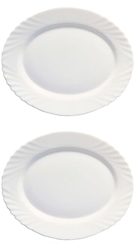 Acan Tradineur - Pack de 2 fuentes ovaladas, modelo Ebro, vidrio opal, ideal para servir comidas y cenas, aptas para lavavajillas (Blanco - 36 x 26 x 5 cm)