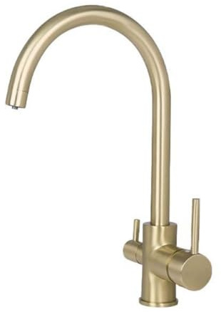 3 Wege Wasserhahn Küche Mischbatterie Küche Gebürstetes Gold mit 2 Hebel Trinkwasserhahn 3 in 1 Spültischarmatur Heißes Und Kaltes Wasser