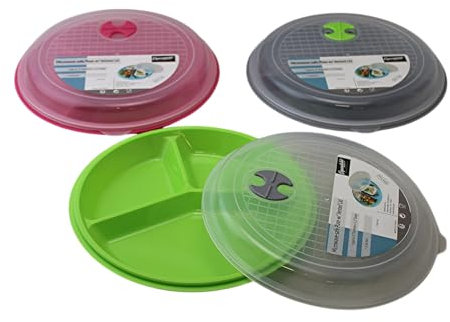 3-Pack Divided Microwave Plates with Vented Lids – Mixed Colors – BPA-Free Reusable Plates for Portion Control, Meal Prep & Leftovers – Stackable, Freezer & Dishwasher Safe