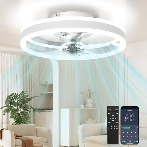 Aphyni Deckenventilator mit Beleuchtung Ø50cm, Leise & Dimmbare Deckenlampe mit Ventilator, Ventilator Deckenleuchte mit APP und Fernbedienung, 6 Windstufen für Schlafzimmer Wohnzimmer Küche, Weiß