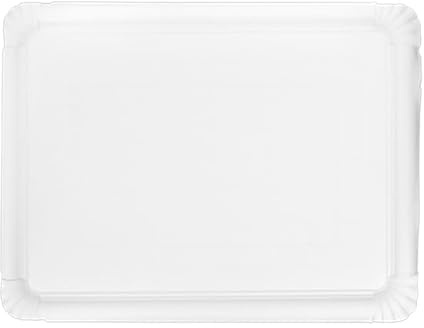 Monouso | 100 Bandeja de Cartón Blanca 28×36 cm | Rectangular Compacta | Resistente al Aceite y Calor | Ideal para Degustaciones y Catering | Pack de 100 Unidades