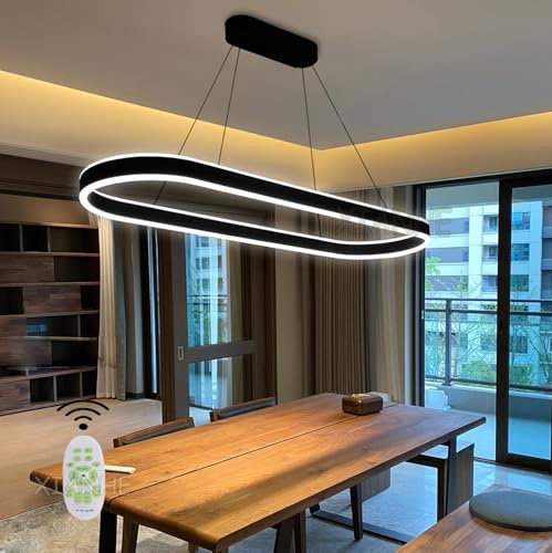 XIANHE Lampada a sospensione LED per Sala Tavolo da pranzo, Lampadario Dimmerabile con Telecomando 80W Cucina Soggiorno Altezza regolabile Lampada da soffitto per Bar Corridoio Ufficio (Noir, L100cm)