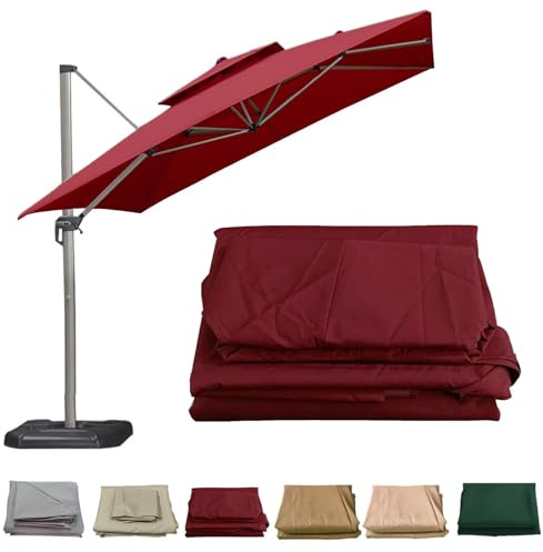 Amieron 300x300cm Auvent De Rechange pour Déporté Parasol De Terrasse, 8 Baleines Carré Toile De Rechange pour Parasol Tissu De Rechange pour Parasol De Table D'extérieur(Wine Red,3x3M Double Top)