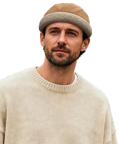 Clakllie Winter Docker Cap Herren Damen Warme Corduroy Dockermütze Cap Ohne Schirm Rolled Cuff Seemannsmütze Hafenmütze Verstellbar Beanie
