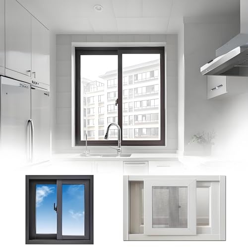 Vinile Finestra Scorrevole Orizzontale con Zanzariera Rimovibile - Vetro Temperato di Sicurezza - per Cucina Bagno Cantina Garage e Pollaio - 40/50/55/60/65/70/78/90/100cm(White,80x45cm)