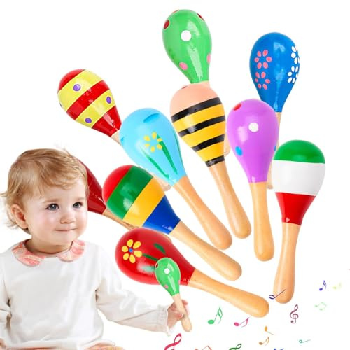 Maracas Percussion Hand – Set mit 10 Party-Maracas aus Holz, niedliches Ei Shaker | Musikspielzeug für Kleinkinder fördert die Augenkoordination, perfekt für