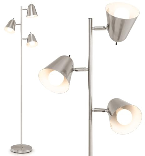 RELAX4LIFE 163 cm Stehlampe Wohnzimmer, 3-flammige Standleuchte mit 360° verstellbaren Lampenschirmen & schweren Sockel, inkl. 3 E27 Glühbirnen, Hohe Leselampe für Ecken, Büros, Schlafzimmer (Silber)