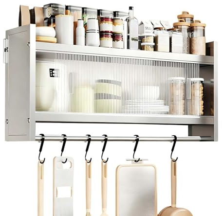 Armario de Cocina Almacenaje de Acero Inoxidable Armario Pared Colgante de 2 o 3 Niveles Armario de Pared para Cocina, Baño, Garaje, Bares, Escuelas, Oficinas(100 * 32 * 46cm)