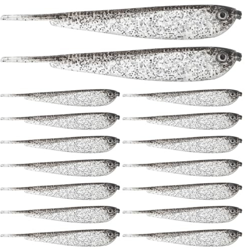 BUGUUYO 60 Leurres Souples Gris Réalistes en PVC Appâts Artificiels Flexibles 60 Pcs pour Pêche en Eau Douce et Salée Matériel de Pêche Polyvalent Nage Naturelle