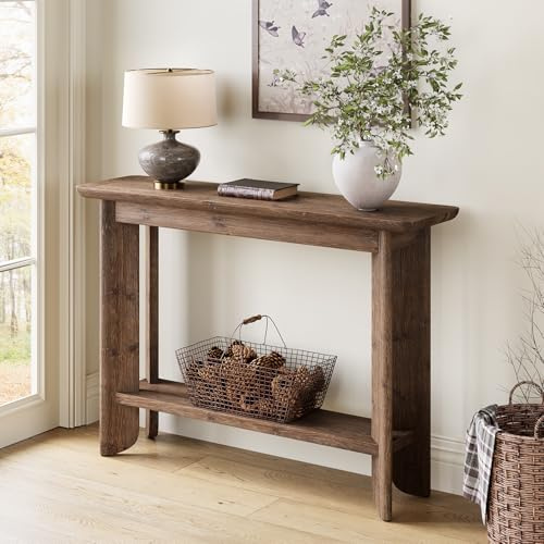 TRIBEWOOD Mesa Consola 105 cm, 2 Niveles, Mesa Auxiliar Entrada con Almacenamiento, Estilo Granja, Nogal Oscuro, para Recibidor, Salón, Detrás del Sofá