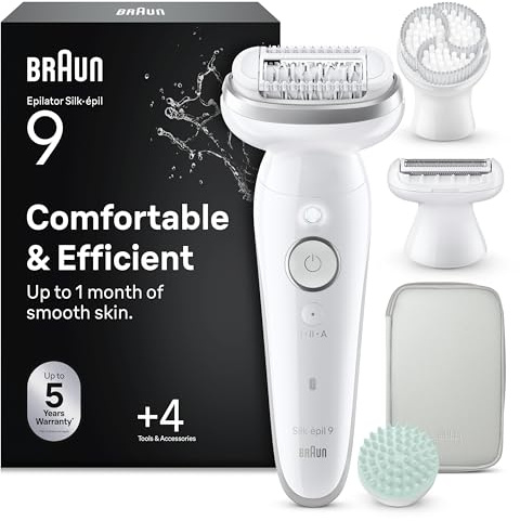 Braun Silk Epil 9 SkinSpa, Epilatore Con Testina Flessibile, Rasoio Elettrico Donna, Wet&Dry, Pelle Liscia A Lungo, Spazzola Esfoliante, Accessorio Massaggiante, Testina Radente, Cappuccio Regolatore