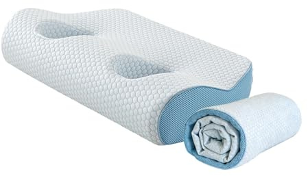 YWJLQH Cuscino per Il Collo con Fori Auricolari Supporto Cervicale Ergonomico in Schiuma Memory Materiale Traspirante Indicato per Dormire Su Un Fianco Adatt, Blu Scuro