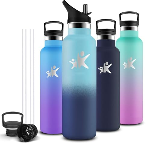 Gourde 1l, Gourde Isotherme, Sans BPA, Bouteille Isotherme Paille, Anti Fuite, Bouteille Inox, Acier Inoxydable 18/8, Bouteille d'eau, Double Isolation, pour Randonnée, Camping, Aptitude, Sport