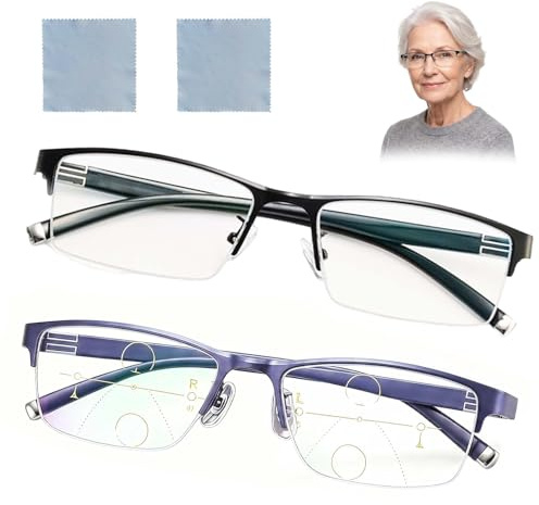 Toimveok 2 Pcs Gafas Autograduables Inteligentes Gafas Presbicia, Doble Función Para Visión De Cerca Y De Lejos Adecuadas Ajuste Automático Enfoque, Protección Contra La Luz, Con 2 Azul Paños