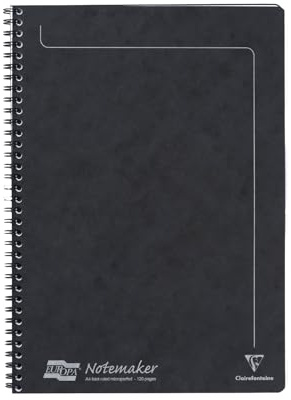 Clairefontaine 4862Z - Notizheft mit Spiralbindung Europa Notemakers 60 Blatt mikroperforiert 21x29,7 cm 90g liniert, 1 Stück, Schwarz