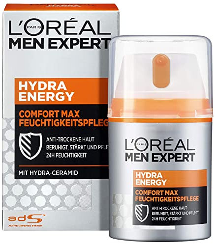 L'Oréal Men Expert Gesichtspflege für Männer, Feuchtigkeitscreme für sensible und trockene Haut, Hydra Energy Comfort Max Feuchtigkeitspflege, 1 x 50 ml