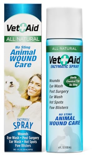 Vet Aid Cicatrizante Enzimático 120 ml para Perros y Mascotas – Sal Marina + Lisozima, Hipoalergénico, Inodoro, Ayuda a una rápida recuperación sin Irritación