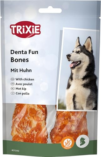 TRIXIE Bone mit Huhn – Kausnack aus Rinderhaut mit Hühnerfleisch – Glutenfrei – 11 cm – 2 x 60 g – 31343