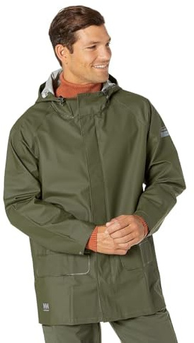 Helly Hansen Workwear Mandal Waterproof Jacket for Men - Adjustable Hood, PVC-Coated Protective Windbreaker & Rain Coat - 480 Army Green - Medium