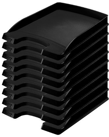 Leitz Briefkorb Flach A4, 10er Pack, Briefablage in Premium-Qualität, Stapelbares Ablagefach als Schreibtisch-Organizer, Kombinierbar mit Plus-Serie, Schwarz, 52370095