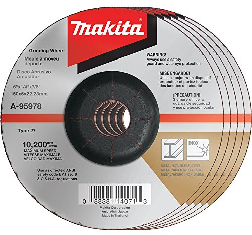 Makita A-95978-5 6 x 1/4 x 7/8 INOX Grinding Wheel, 36 Grit, 5/pk