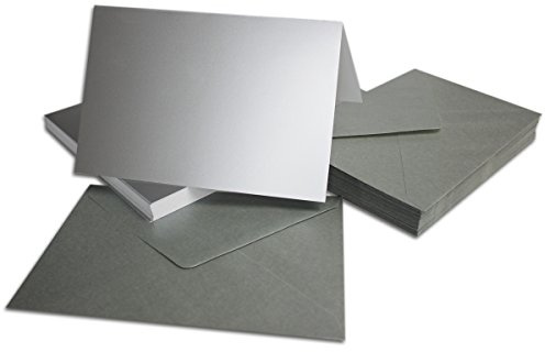 DIN B6 Faltkarten Set mit Umschlägen - Silber - 25 Sets - 115 x 170 mm - ideal für Einladungskarten, Hochzeit, Taufe, Kommunion, Konfirmation - formstabil - Marke: FarbenFroh®