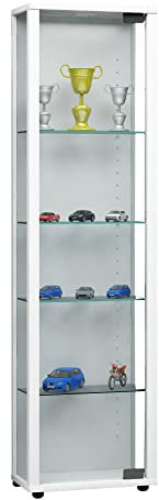 VCM Glasvitrine stehend | Vitrine Glas mit ESG-Sicherheitsglas | Maße ca. H. 115 x B. 33 x T. 18 cm | Standvitrine Glas | Modern und platzsparend | Glas Vitrinenschrank – Edana Mini Weiß