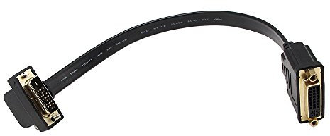 zdyCGTime Cable de extensión DVI, 1 ft Soporte de Slim DVI-D Dual Link 24 + 1 Digital Vídeo 90 Degree Ángulo Macho a DVI Hembra Cable de extensión