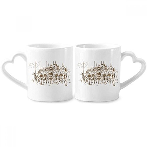 DIYthinker The Venetian Church Venetian Couple Mugs Ceramic Lover Cups Heart Handle 12oz Gift